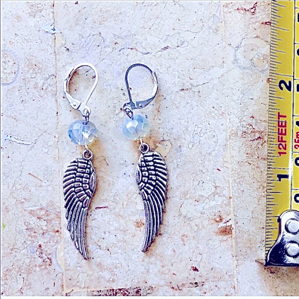 ANGEL WING MOONSTONE QUARTZ CRYSTAL SILVER EARRING